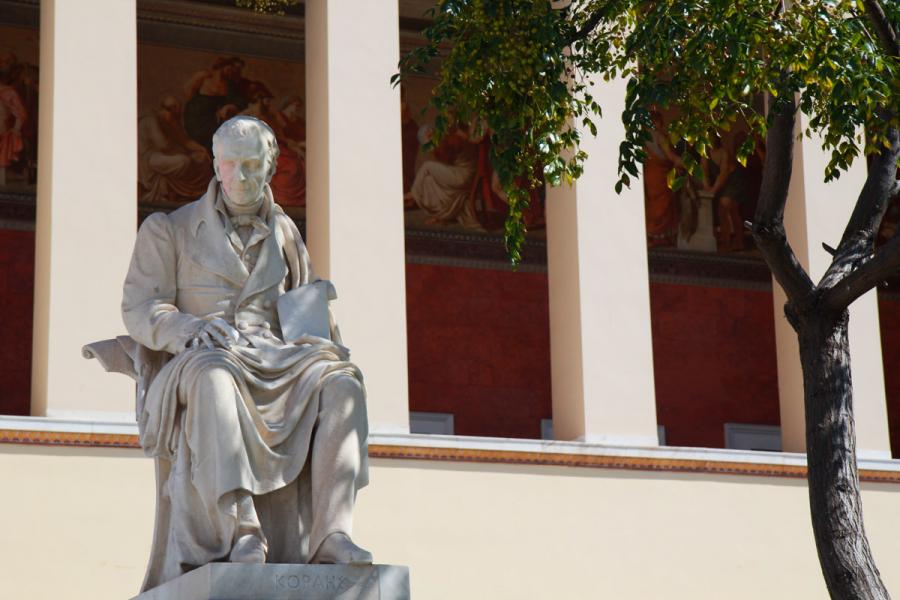 The statue of Adamantios Korais infront of the University of Athens - by adampao 