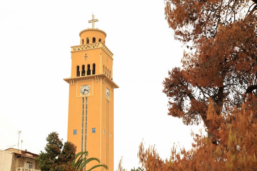 The tower bell and clock of Apostolos Pavlos church. - by  