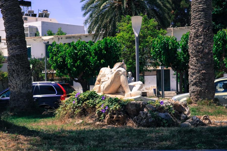 Statue to the unknown soldier in the central square of Sitia, Crete.