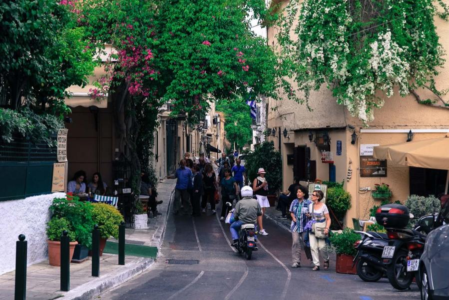 Picturesque street in Plaka district, in the center of Athens. - by  
